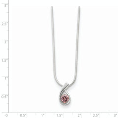 Sterling Silver 925 Pink CZ Necklace with Polished Snake Chain Elegance