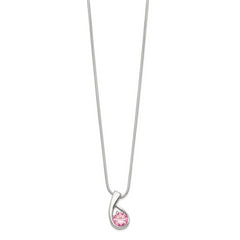 Sterling Silver 925 Pink CZ Necklace with Polished Snake Chain Elegance