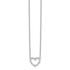 Sophia Jewelers Sterling Silver Open Heart CZ Necklace Elegant Polished Finish