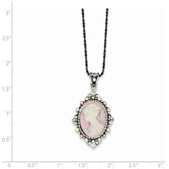 Sterling Silver 925 Women's Vintage Cameo Necklace with Crystal Accent