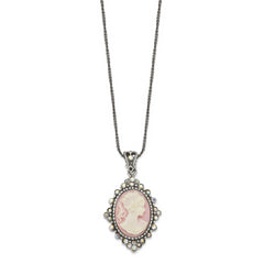 Sterling Silver 925 Women's Vintage Cameo Necklace with Crystal Accent