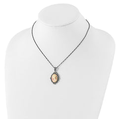 Sterling Silver 925 Women's Vintage Cameo Necklace with Crystal Accent
