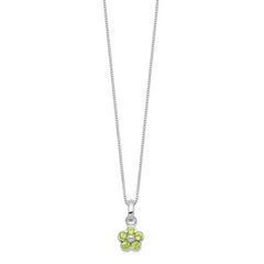 Sterling Silver Peridot Flower Necklace with Polished Finish and Anti-Tarnish Coating