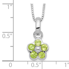 Sterling Silver Peridot Flower Necklace with Polished Finish and Anti-Tarnish Coating