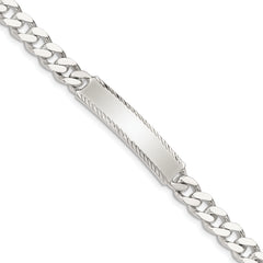 Sterling Silver Diamond-cut Engraveable Curb Link ID Bracelet