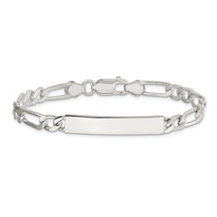 Sterling Silver 7inch Polished Engraveable Figaro Link ID Bracelet