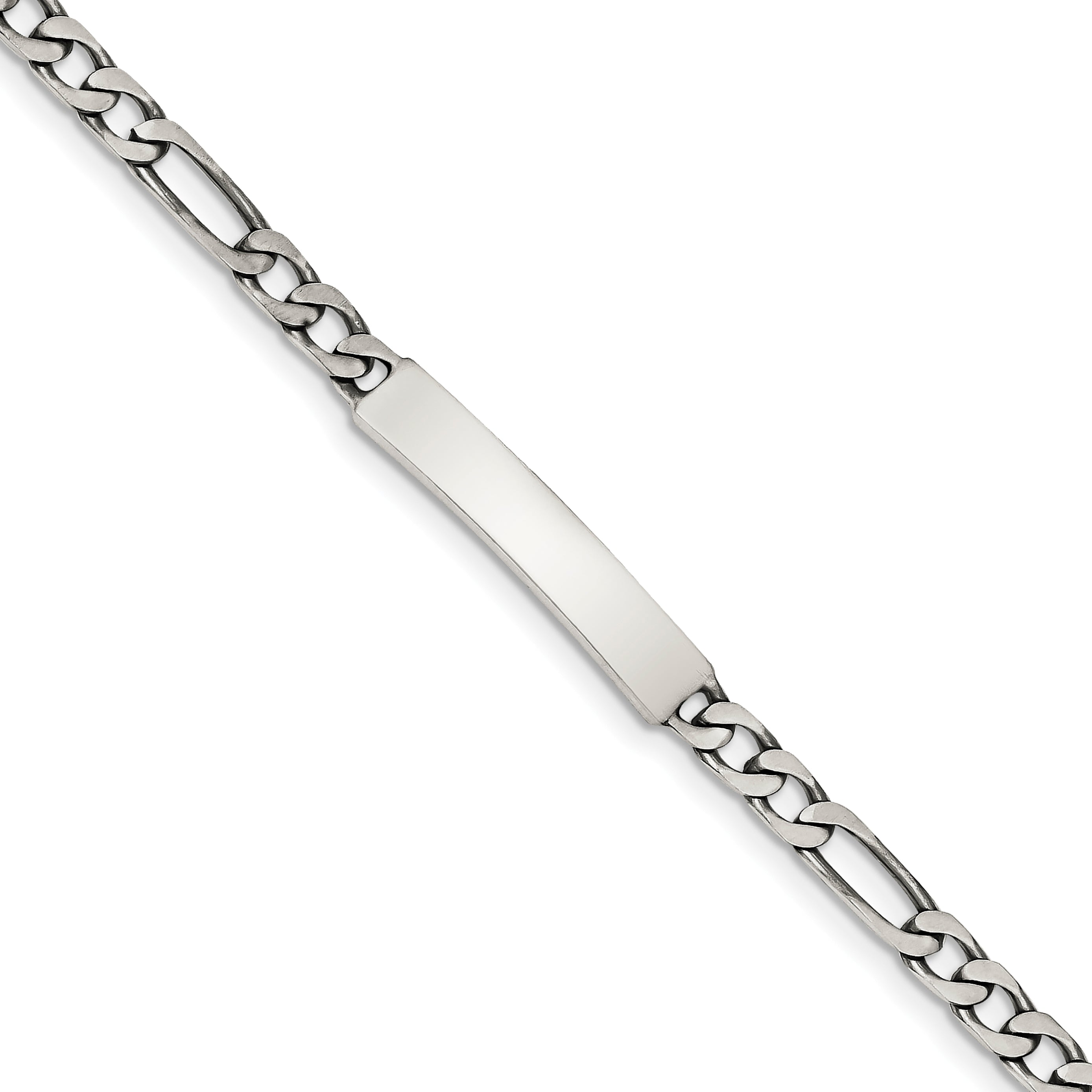 Sterling Silver 8inch Engraveable Antiqued Figaro Link ID Bracelet