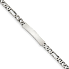 Sterling Silver 8inch Engraveable Antiqued Figaro Link ID Bracelet