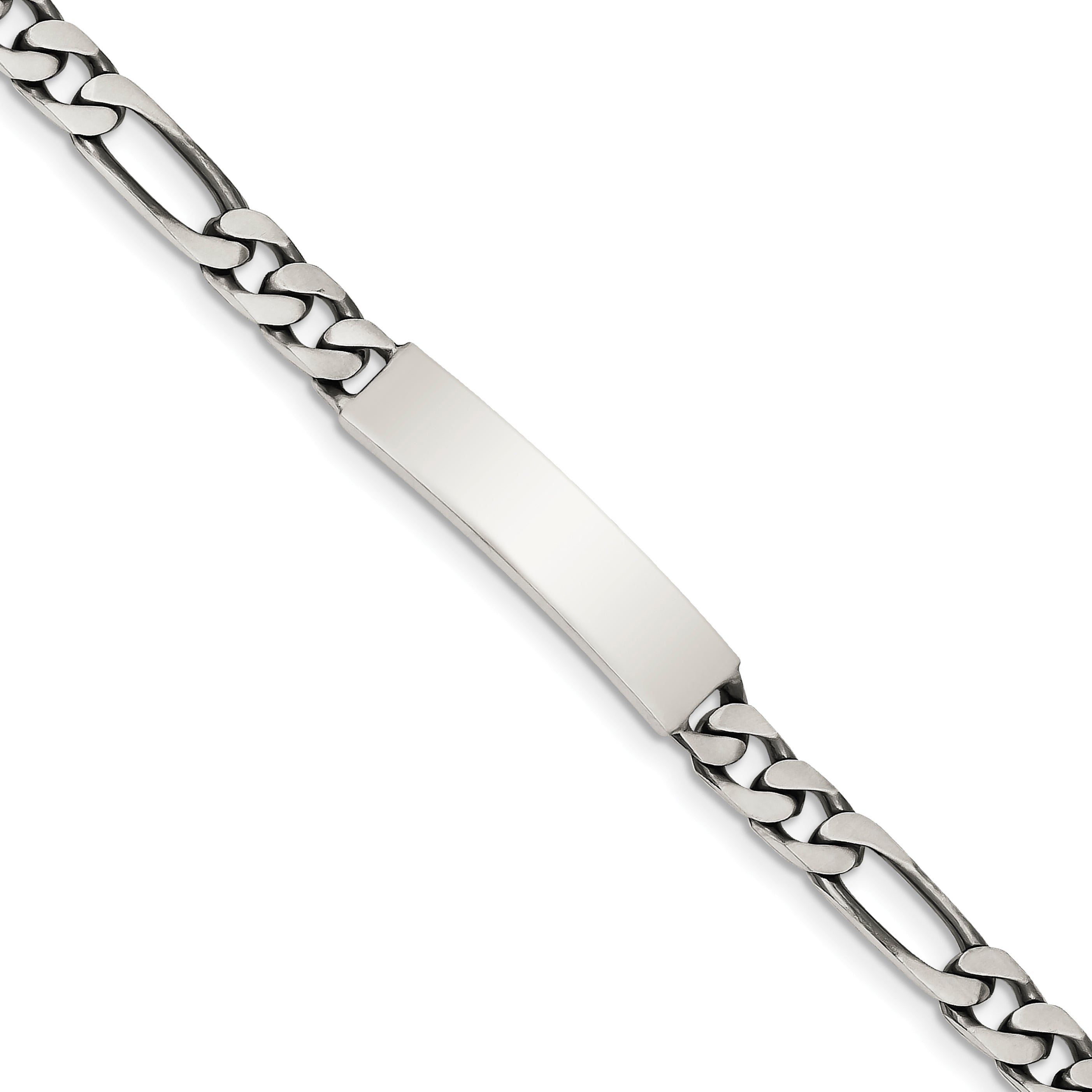 Sterling Silver 8inch Engraveable Antiqued Figaro Link ID Bracelet