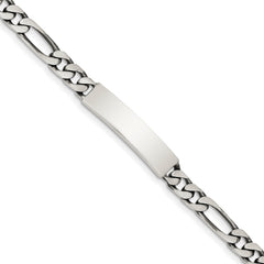 Sterling Silver 8inch Engraveable Antiqued Figaro Link ID Bracelet