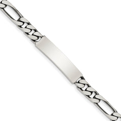 Sterling Silver 8inch Engraveable Antiqued Figaro Link ID Bracelet
