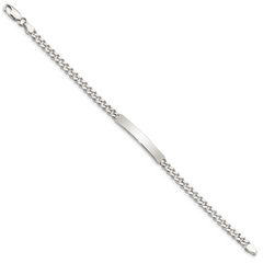 Sterling Silver Polished Engraveable Curb Link ID Bracelet