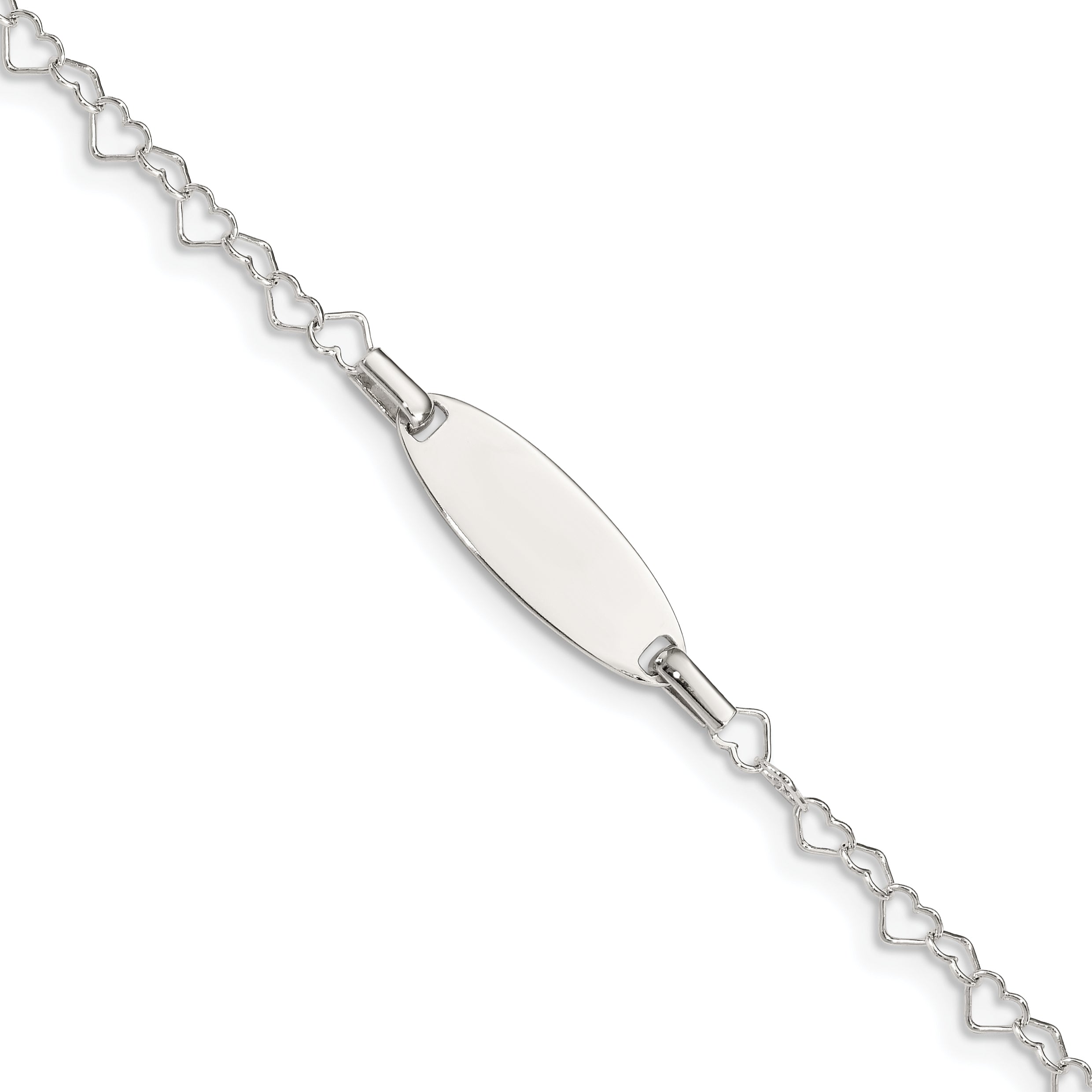Sterling Silver Polished Engraveable Children's ID Heart Link Bracelet