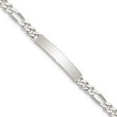 Sterling Silver Polished Engraveable Figaro Link ID Bracelet