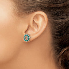 Sterling Silver Rhodium Diam. & Created Emerald Earring Jacket