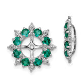 Sterling Silver Rhodium Diam. & Created Emerald Earring Jacket