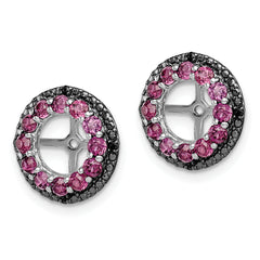 Sterling Silver 925 Rhodolite Garnet & Black Sapphire Earring Jackets Elegant Women's Birthstone Design