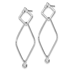 Sterling Silver Rhodium-plated CZ Geometric Post Dangle Earrings