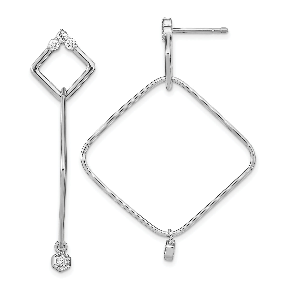 Sterling Silver Rhodium-plated CZ Geometric Post Dangle Earrings