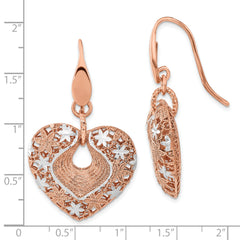 Sophia Jewelers Rose-Tone Sterling Silver Heart Dangle Earrings