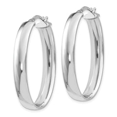 Sterling Silver 925 Polished Oval Hoop Earrings with Rhodium Finish