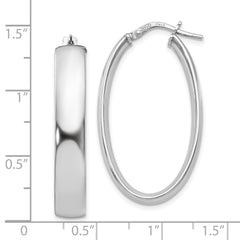 Sterling Silver 925 Polished Oval Hoop Earrings with Rhodium Finish
