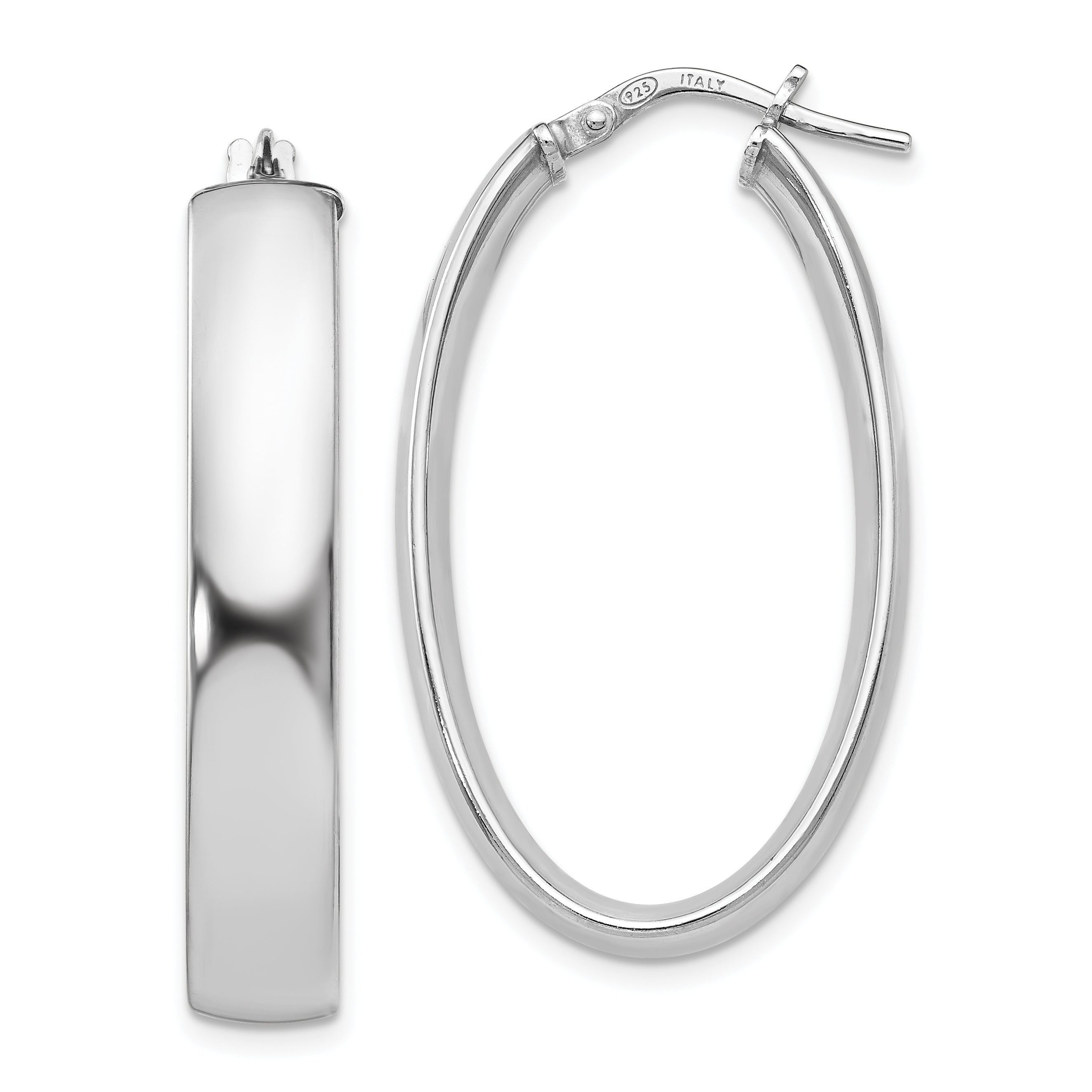 Sterling Silver Polished Oval Hinged Hoop Earrings