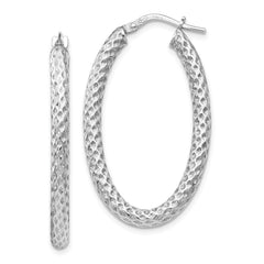 Sterling Silver Polished & Textured Oval Hinged Hoop Earrings