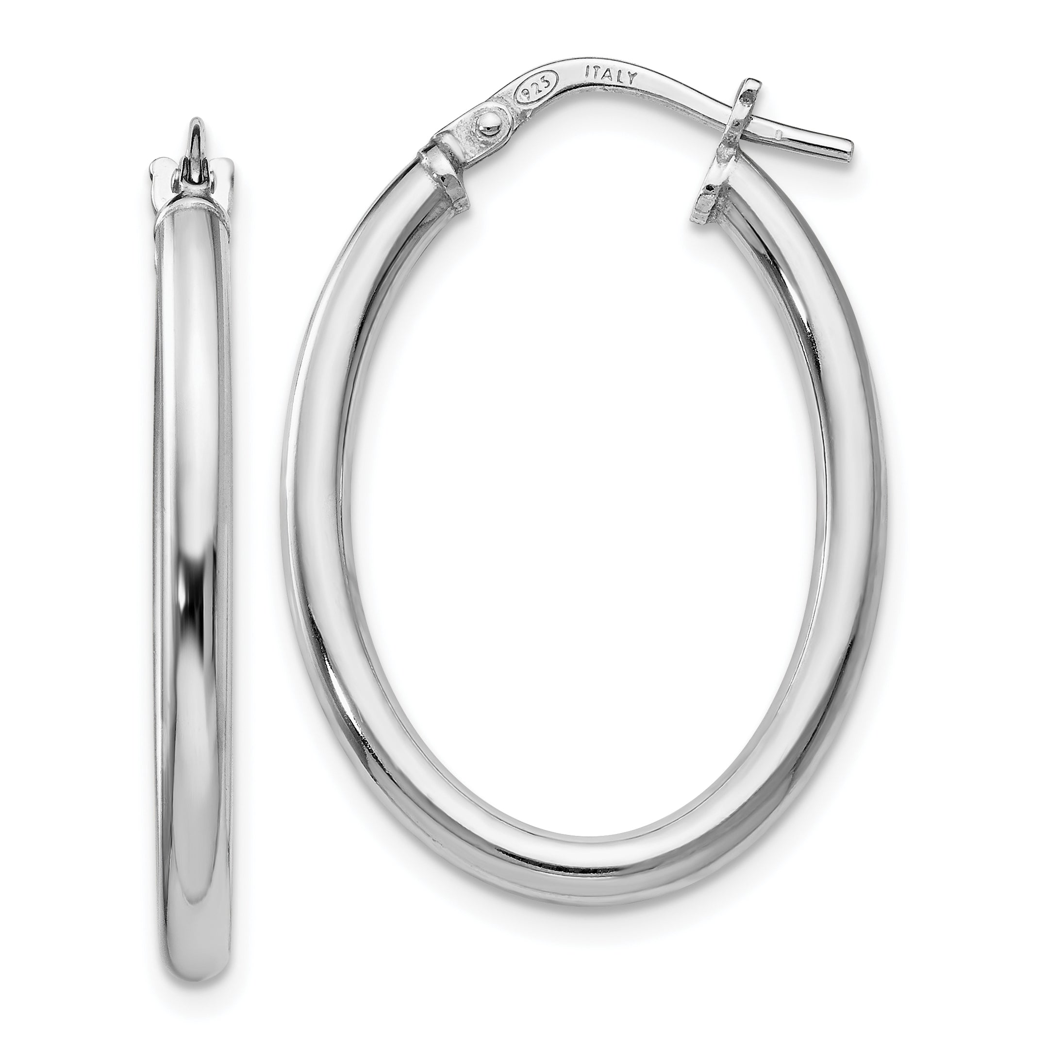 Sterling Silver Polished Oval Hinged Hoop Earrings