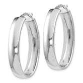 Sterling Silver 925 Polished Oval Hoop Earrings with Rhodium Finish