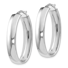 Sterling Silver 925 Polished Oval Hoop Earrings with Rhodium Finish
