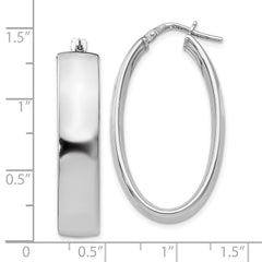 Sterling Silver 925 Polished Oval Hoop Earrings with Rhodium Finish