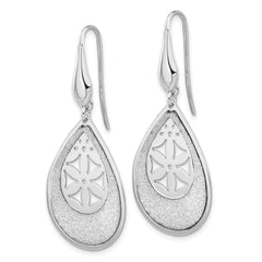 Sterling Silver 925 Textured Teardrop Earrings with Polished Laser Cut Design