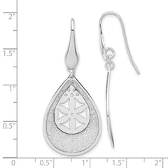 Sterling Silver 925 Textured Teardrop Earrings with Polished Laser Cut Design