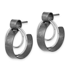 Sterling Silver 925 Ruthenium-Plated Textured Dangle Earrings for Women