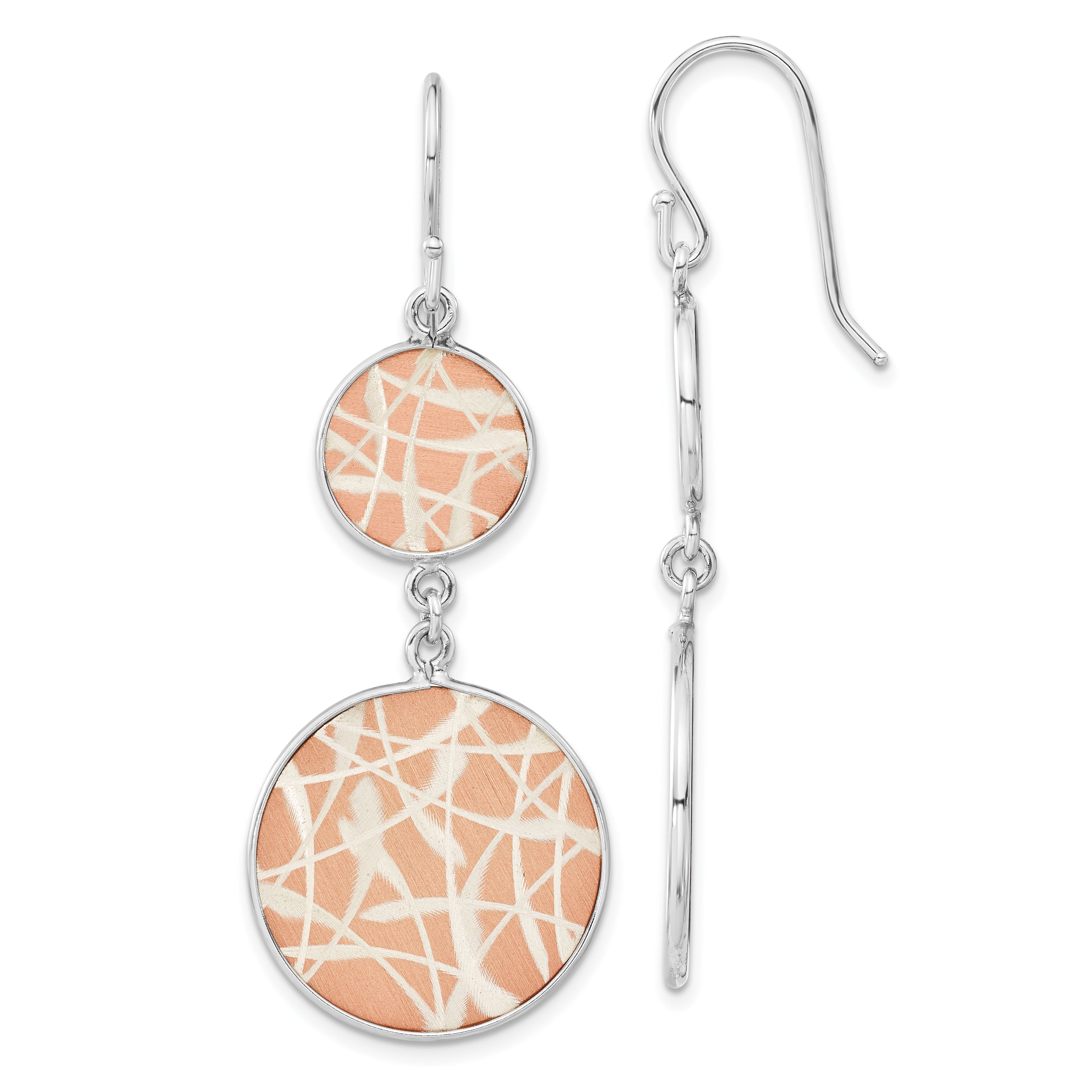 SS Rose Gold-plated Laser Design & Satin Circles Dangle Earrings