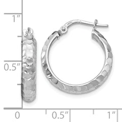 Sterling Silver Rhodium-Plated Hoop Earrings with Hammered Finish