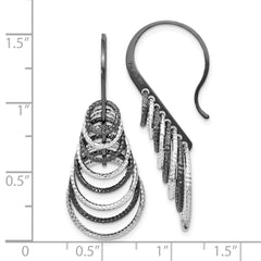 Ruthenium-Plated Sterling Silver Textured Drop Earrings for Women