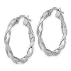 Sterling Silver 925 Twisted Hoop Earrings with Polished & Satin Finish