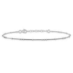 Sterling Silver Rhodium-plated Polished Beaded w/ 1in ext. Anklet