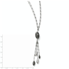 Sterling Silver Ruthenium-Plated Double Strand Necklace with Diamond-Cut Charm