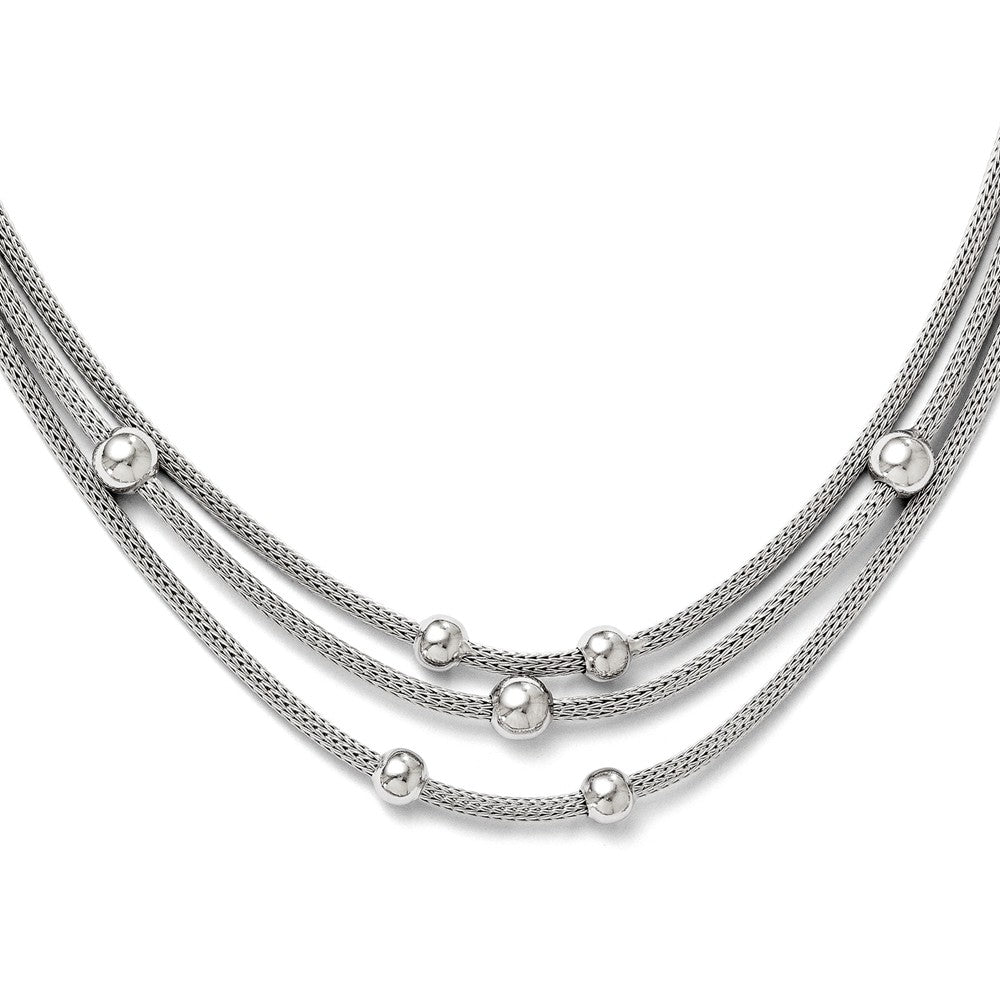 Leslie's Sterling Silver Polished Beaded Mesh Necklace