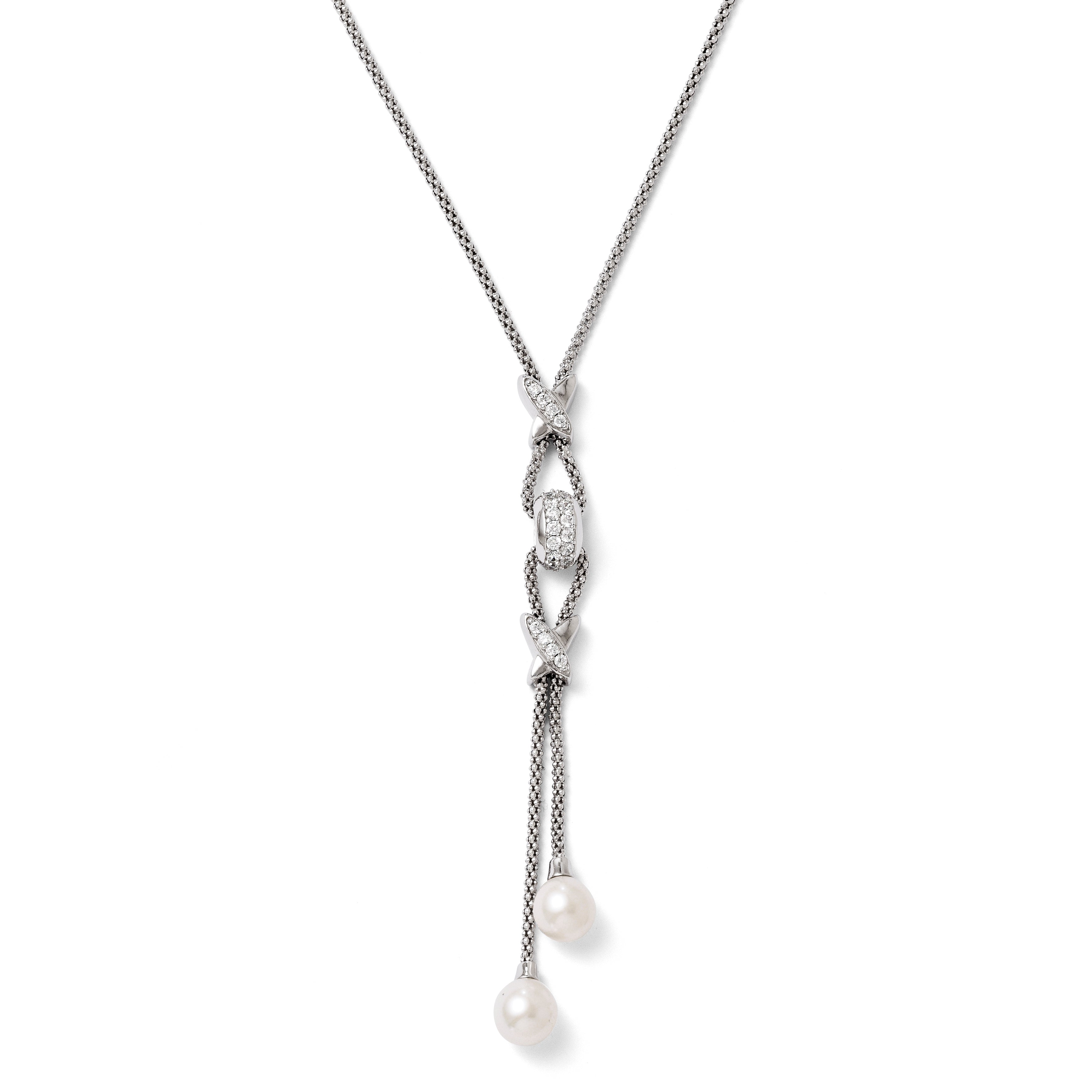 Sterling Silver CZ and FW Cultured Pearl Necklace