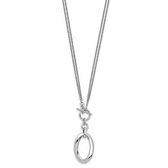 Sterling Silver 925 Polished Fancy Necklace with Rhodium 2-Strand Design