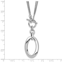 Sterling Silver 925 Polished Fancy Necklace with Rhodium 2-Strand Design