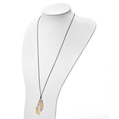 Sophia Jewelers Sterling Silver Two-Tone Feather Necklace with Rose and Gold Accents