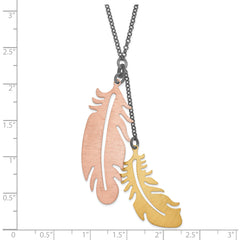 Sophia Jewelers Sterling Silver Two-Tone Feather Necklace with Rose and Gold Accents