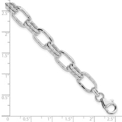 Sterling Silver Rhodium-plated Polished and Textured Link Bracelet