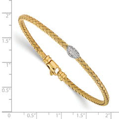 Sterling Silver Gold-tone CZ Woven Bracelet