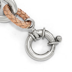Sterling Silver Rose-tone Polished & Woven Link Bracelet